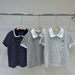 蕾絲領條紋上衣(3色)