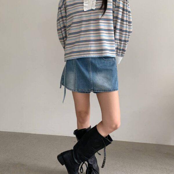 學院風拼接條紋襯衫上衣-2 學院風拼接條紋襯衫上衣(3色)
