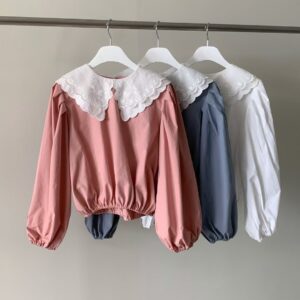 甜心蕾絲刺繡娃娃領上衣(3色)