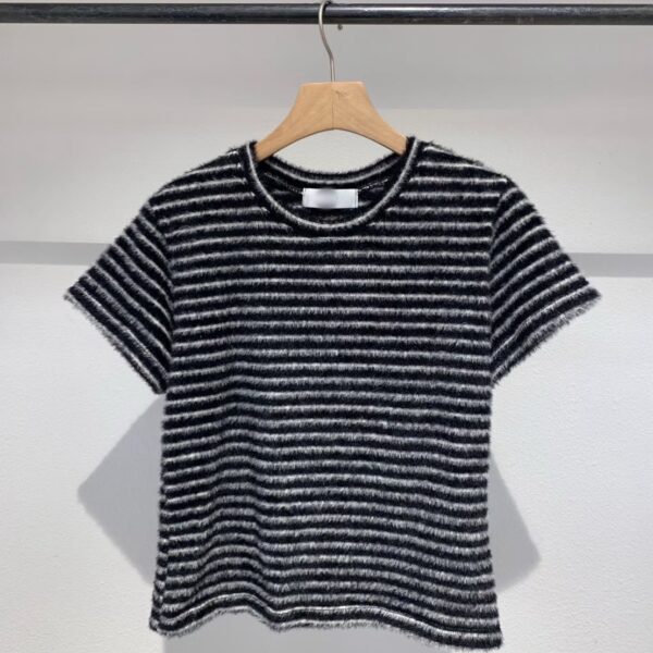 毛茸茸短袖條紋上衣-3 毛茸茸條紋短袖上衣(4色)