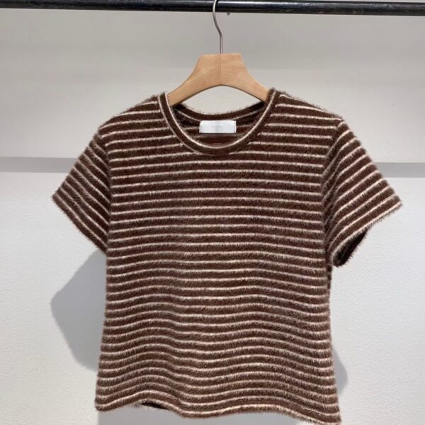 毛茸茸短袖條紋上衣-4 毛茸茸條紋短袖上衣(4色)