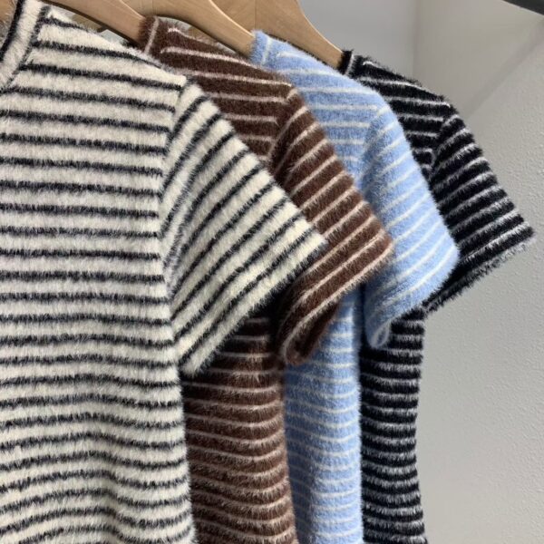 毛茸茸短袖條紋上衣-5 毛茸茸條紋短袖上衣(4色)