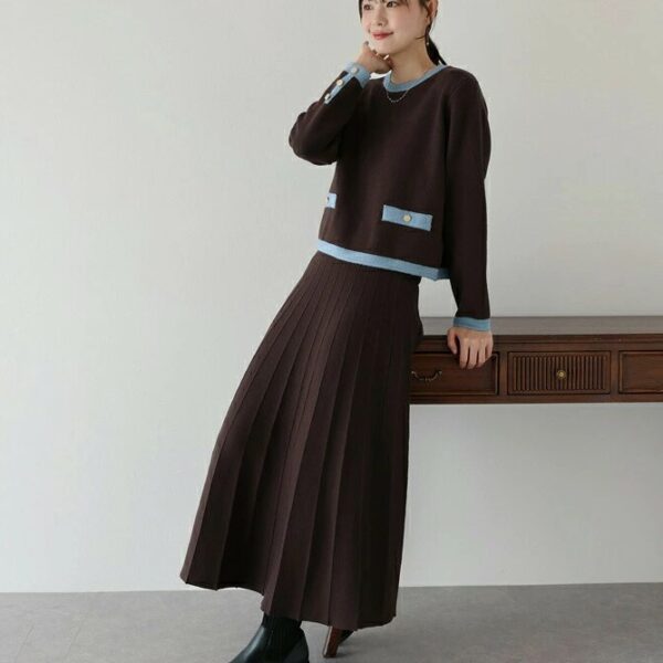 BLUE EAST 超值拚色針織上衣&裙套裝(3色)