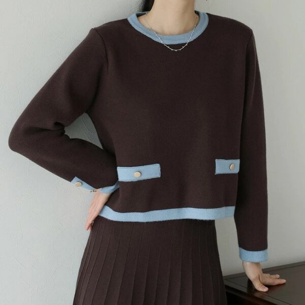 BLUE EAST 超值拚色針織上衣&裙套裝(3色)