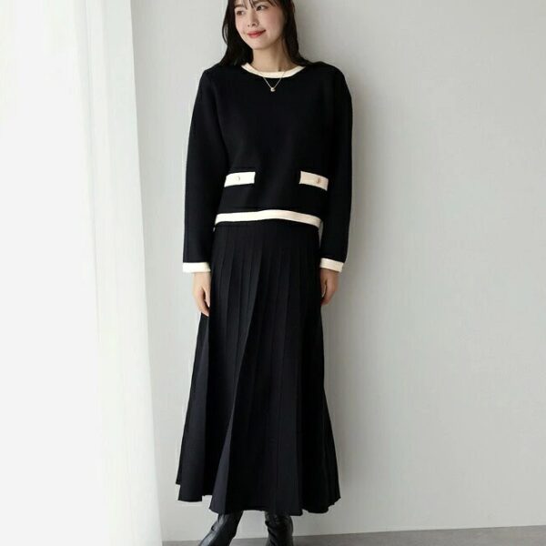 BLUE EAST 超值拚色針織上衣&裙套裝(3色)