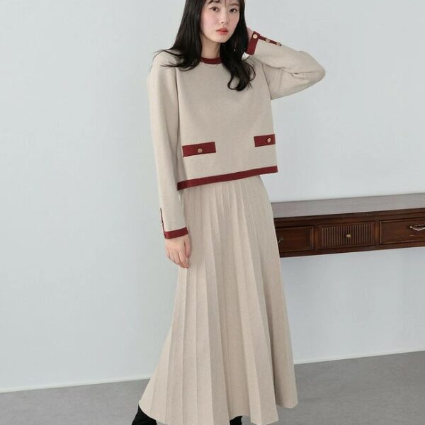 BLUE EAST 超值拚色針織上衣&裙套裝(3色)